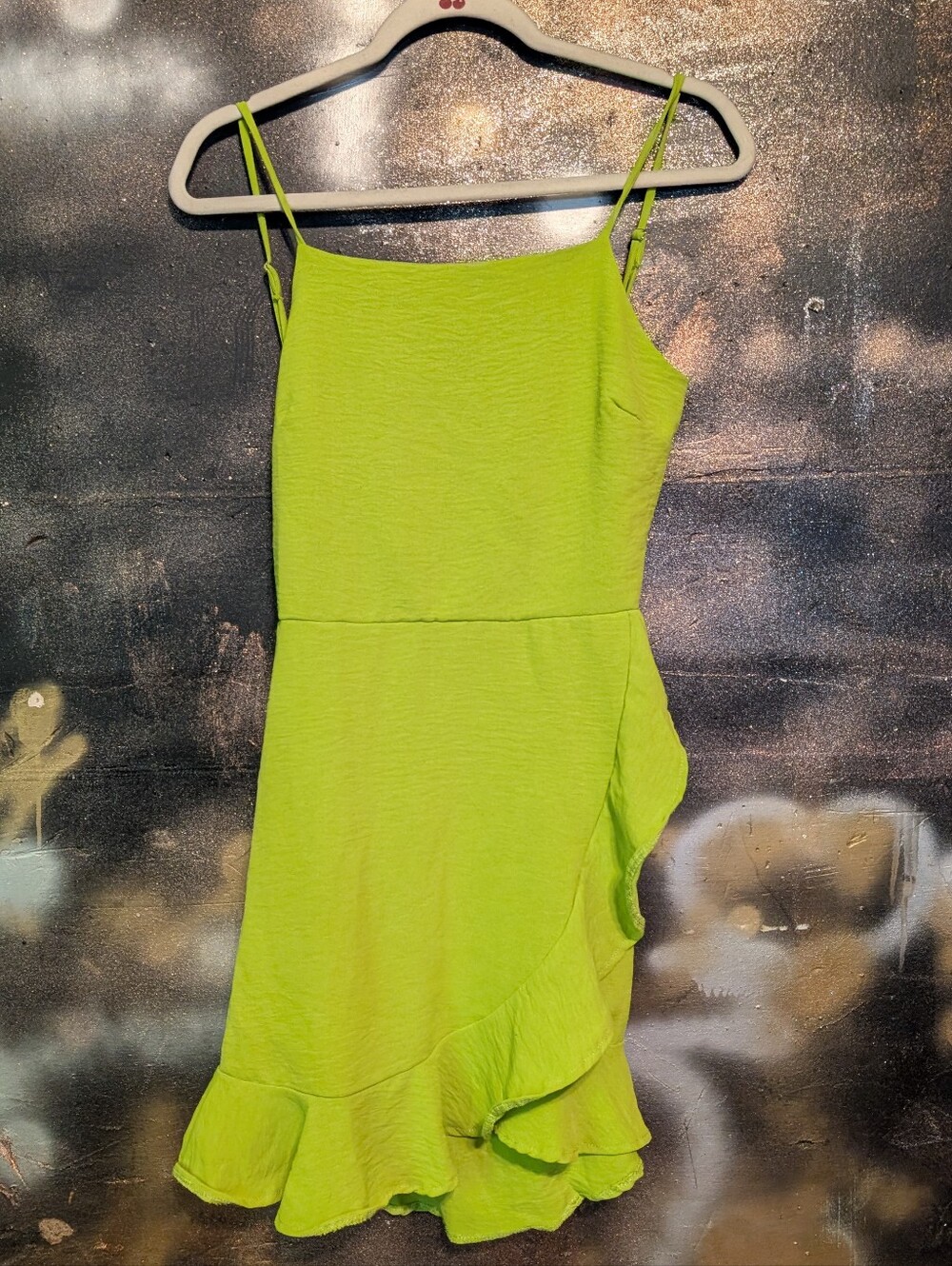 Rolla Coster Neon Lime Ruffle-Hem Slip Dress